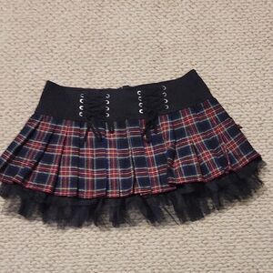Royal Bones Plaid Pleated Mini Skirt Medium